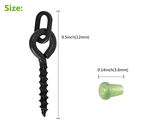 Drchoer 50Pcs Bait Screws With Oval Link Loop Swivels & 50Pcs Hook Stops Rubber Shank Beads For Carp Fishing Terminal Rig Tackle Set (Green Stops + Oval Screws) #TOP1