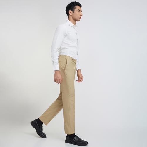 Image of Park Avenue Men's Polyester Blend Structure Pattern Smart Fit Flat Front Formal Trouser