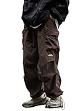Mens's Baggy Cargo Pants Casual Parachute Pants Loose Fit Hip Hop Harme Lightweight Water Resistant Pants with Pockets, Coffee, Medium