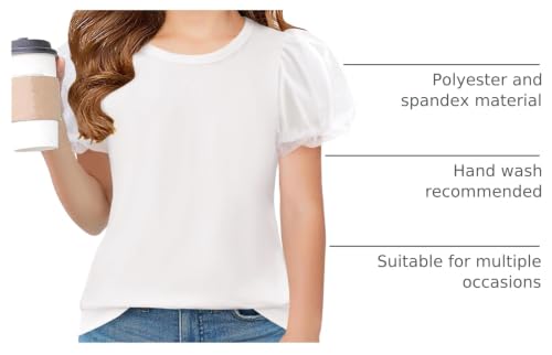 Image of Arshiner Girls Shirts Mesh Puff Short Sleeves Blouse Crewneck Cute Print Summer Kids Tee Tops