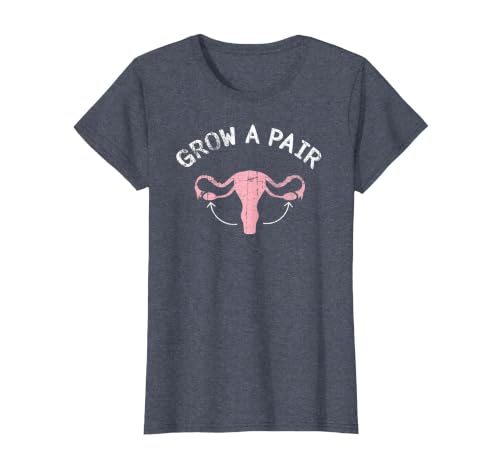 Grow A Pair | Ovaries Feminist Movement T-Shirt, Women, Heather Blue, Small