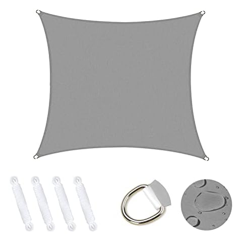 MOBESV Sun Shade Sail Square 5x5m, Waterproof Garden Shelter 95% UV Block Sunscreen Awning Canopy Weather Resistant Durable for Outdoor Patio Garden Yard Backyard Camping Pool - Grey Cover