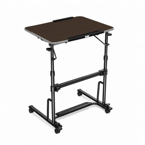 Image of amazon basics - Hi-Rider | Height Adjustable (70-108 cm) Sit & Stand Folding Desk with Cup & iPad Holder | Portable Workstation Lapdesk Table with Wheels & Footrest
