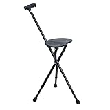 Walking Stick with Seat & Light, Folding Canes Adjustable Height for Seniors, Alloy Crutch Chair with Magnetic Therapy Stone Heavy Duty Walking Cane with Folding Seat 200Kg
