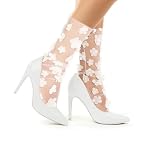 Benefeet Sox Women Novelty White Sheer Lace Socks Flower Decorated Slouch Socks for Girls Pretty Elegant Floral Mesh Loose Socks Fancy See Through Lolita Socks Ultra Thin Floral Transparent Tulle Sock