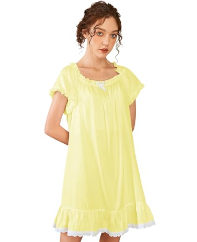 Image of Nanxson Women's Cotton Nightgown Short Sleeve Sleepwear Vintage Nightshirt | Summer Victorian Sleepdress,White Sleepshirt,U Neck Lace Loungewear,Soft Nightshirt,Loose Loungedress,Bride Nightwear