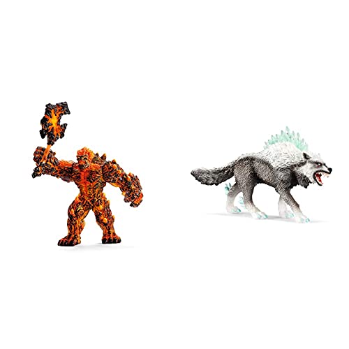 Schleich Eldrador, Eldrador Creatures, Action Figures for Boys and Girls 7-12 Years, Lava Golem with Weapon & Eldrador, Eldrador Creatures, Action Figures for Boys and Girls 7-12 Years Old, Snow Wolf