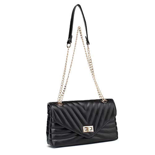 Ant Expedition Small Quilted Shoulder Purses And Handbags For Women Trendy Design Crossbody Bags With Sliding Gold Chain Strap (Black) #TOP1