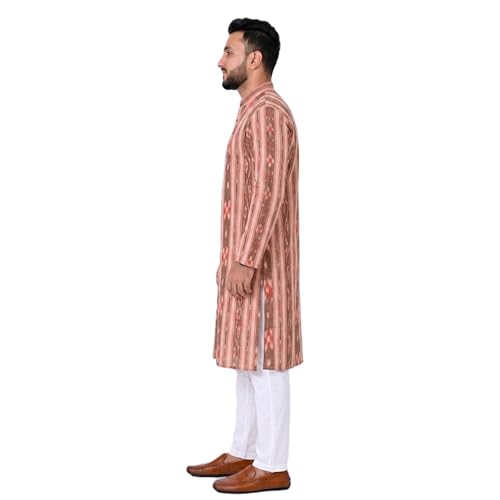 Image of GHL GUENDICHA HAAT Sambalpuri Certified Handloom Men's Pure Cotton Kurta | Odisha Ikat Ethnic Wear | Mandarin Collar | Full Sleeve Traditional Kurta for Men