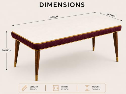 Image of WOODEN SPACE 6-Seater Wooden Dining Table Set | Nano Composite Marble Top | Solid Wood Base | Modern Dining Room Furniture with 6 Chairs (Grand Aura Maroon)