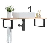 VGLQNRPT Piano lavabo con supporto in acciaio, rovere massiccio, 100 x 50