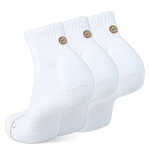 SHEZZA 3-Pack Anti-Blister Quarter Socks White LargeCushioned Heel Breathable Comfort Unisex