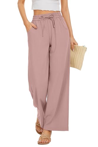 Image of KICZOY Women Flowy Pants Drawstring Waist Wide Leg Palazzo Beach Pants Loose Fit with Pockets