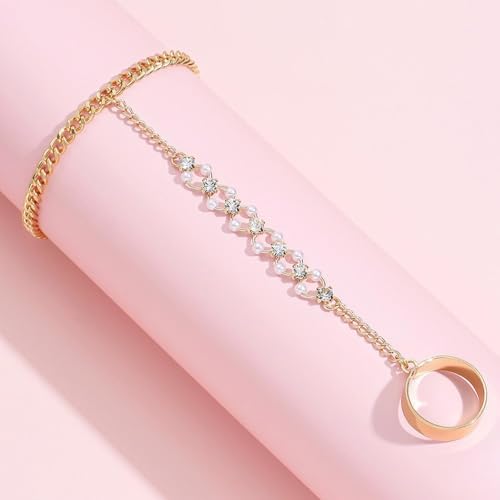 Image of Long tiantian Hand Chain Bracelet Gold Link Finger Ring Slave Bracelet