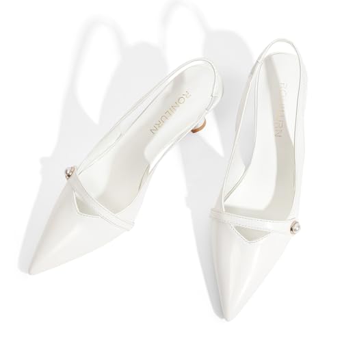 Women Kitten Heels Slingback Low Heel Pumps Dress Shoes for Women Closed Pointed Toe Pearl Heels for Work Wedding Bridal3