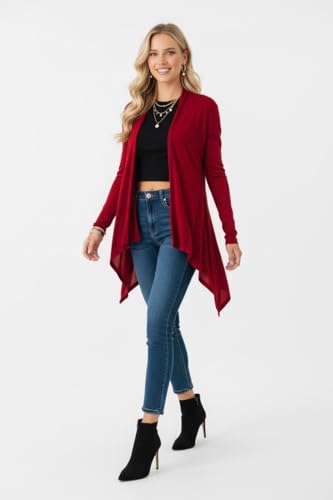 Image of ToBeInStyle Womens Open Front Long Sleeve Lightweight Asymmetrical Draped Cardigan with Side Pockets