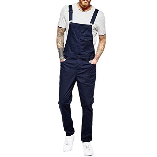 WSLCN Mens Denim Bib Overalls Jumpsuits Jeans Suspender Pants Adjustable Strap bleu