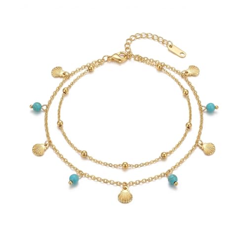 Image of Dainty Gold Shell Pearl Charm Ankle Bracelet for Women Trendy non-Tarnish Adjustable Anklet Summer Beach Fashion Jewelry Gift