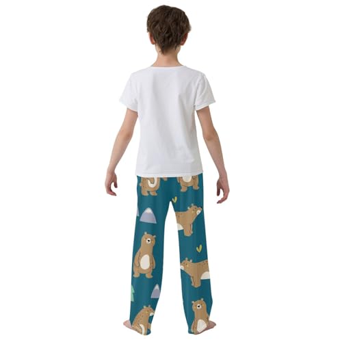 Boys' Pants Brown Bear Mountains Trees Blue Long Bottoms Jogger Pants Elastic Waist Trousers with Pockets S-XL3
