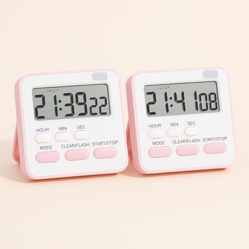 Image of YELONA Digital Magnetic Timer for Kids, Kitchen, Cooking, Egg, Teacher, Exercise, Productivity- Pink, Pack of 2