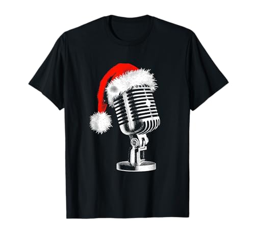 Gorro de Papá Noel con micrófono - Vintage Karaoke Navidad Amante Camiseta