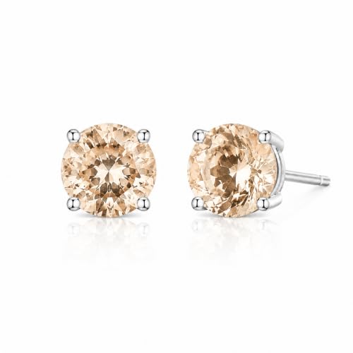 925 Sterling Silver Champagne CZ Stud Earrings for Women Birthstone Jewelry - image 1