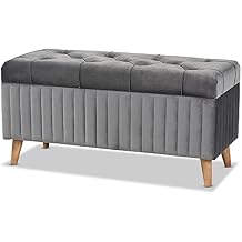 Baxton Studio Hanley Modern and Contemporary Grey Velvet Fabric Upholstered and Walnut Brown Finished Wood Storage Ottoman