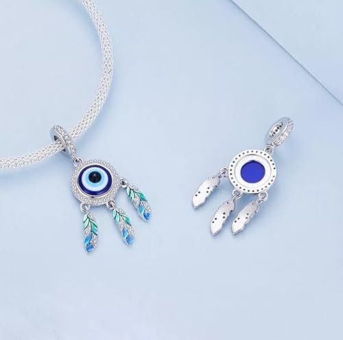 Amuleto ojo malvado y atrapasueños en plata de ley 925 compatible con pulseras 2