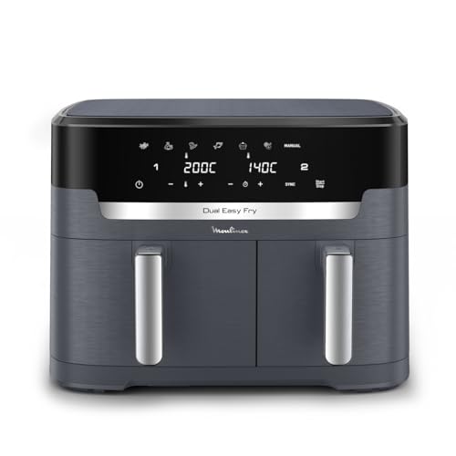 Moulinex Dual Easy Fry XXL, Friggitrice ad Aria 11 Litri, Doppio Cestello Antiaderente Lavabile in Lavastoviglie, Basso Consumo Energetico, 7 Modalità, App Ricette, Colore Java Pepper, EZ9428