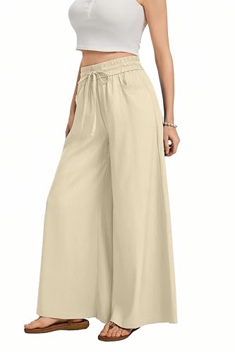 Image of KICZOY Women Flowy Pants Drawstring Waist Wide Leg Palazzo Beach Pants Loose Fit with Pockets