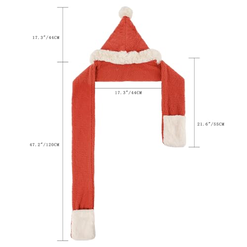 GERINLY Solid Color Hooded Scarf Hat with Mitten Pockets 3 in 1 Knit Winter Accessory2