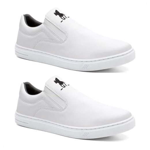 Kit 2 Tenis Slip On Polo Plus Original Masculino Casual Liso Branco
