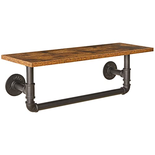 YMYNY Etagere Murale, Mural Supports industriels de Tuyau de Fer de Vent Support de Stockage, Étagères Flottantes avec Porte-Serviettes, pour Cuisine Salle de Bains Salon HRF-TM005