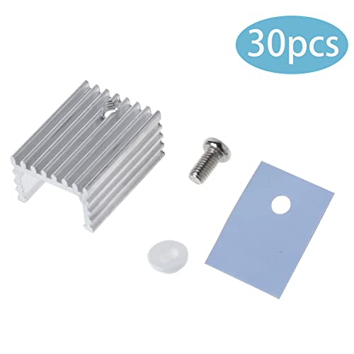 Jienk 30Pcs To-220 Aluminum Heatsink & Insulator/Mounting Kits For Mosfet Transistor, 3 Different Size To-220 Heatsink 10 Each+ 30 Screws + 30 Screw Washer +30 Insulator Rubberized Silicone #TOP1