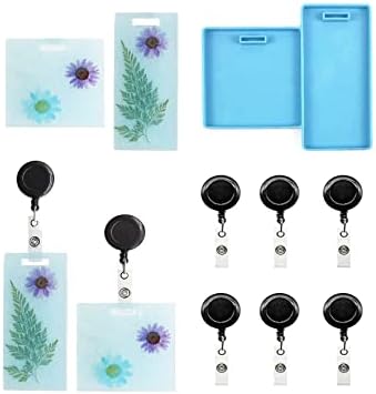 Xidmold Resin Card Silicone Mold, ID Business Case Work Card Holder Moulds, Name Badge Holder Clay Mold, DIY Epoxy Casting Molds Card Organizer Storage Jewelry Making Craft, 5X ID Badge Reel Clip