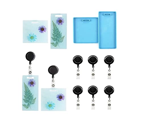 Xidmold Resin Card Silicone Mold, Id Business Case Work Card Holder Moulds, Name Badge Holder Clay Mold, Diy Epoxy Casting Molds Card Organizer Storage Jewelry Making Craft, 5X Id Badge Reel Clip #TOP2