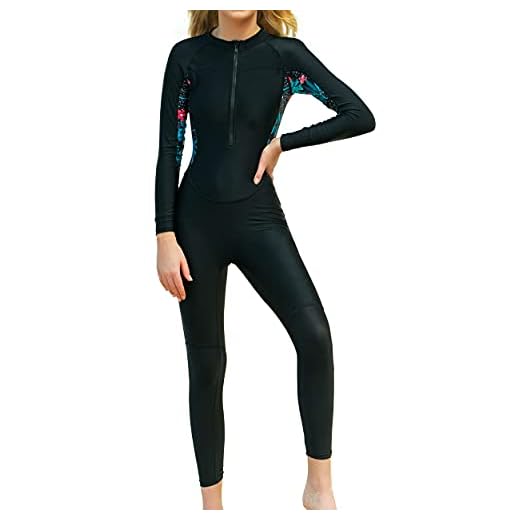 Roupa de mergulho feminina de corpo inteiro com zíper frontal Rash Guard proteção UV maiô comprimento total traje de mergulho (Etiqueta 2GG) = G
