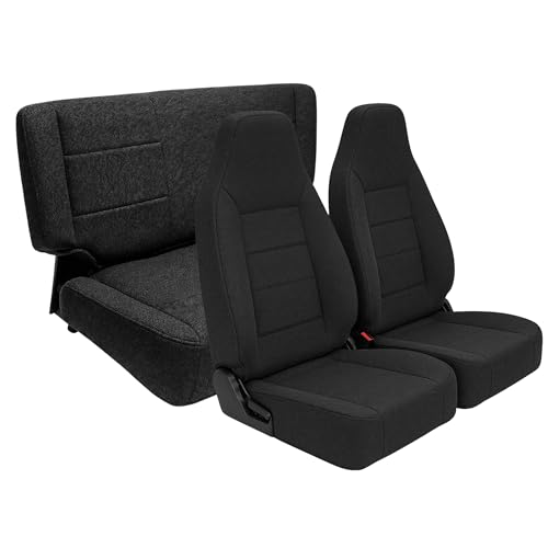 runfider Custom Seat Covers for Jeep Wrangler TJ 1997 1998 1999 2000 2001 2002 Heavy Duty Cloth Protector Interior AccessoriesWaterproof & Machine Washable Foam Padded - BlackFront & Rear