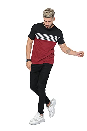 Image of fanideaz Mens Cotton Half Sleeve Striped Round Neck T Shirt