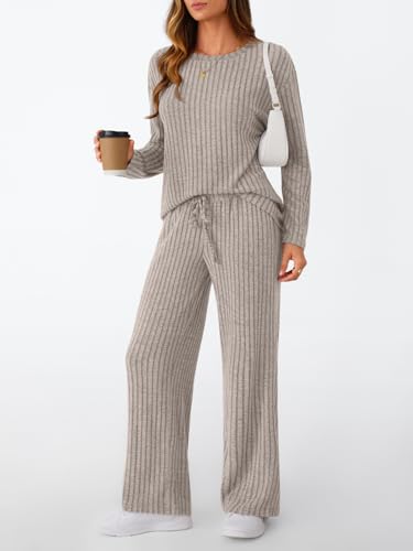 LILLUSORY Womens Lounge Sets 2 Piece Matching Pajamas Fall Fashion 2025 Ribbed Knit Outfits Long Sleeve Casual Sweatsuits3