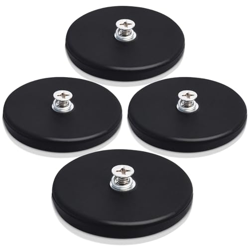 Swihorab 4Pack Black Rubber Coated Round Neodymium Mounting Magnets, 30LBS Pull Force, M4 Threaded Studs, Magnetic Assembly Base for Led Lighting Bar Outdoor