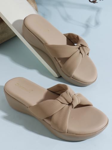 Image of Women's Wedge Slip-On Sandals with Knot Strap | Comfortable Casual Platform Slippers for Girls & Women