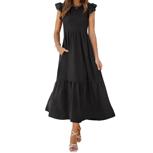 Target Clothes Womens Summer Dresses 2024 Smocked Empire Waist Maxi Dress  Ruffle Sleeve Long Flowy Dress