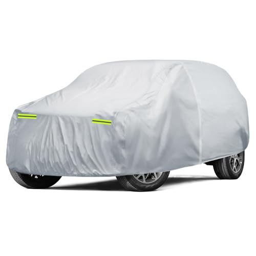 Image of Car Cover Waterproof All Weather for Automobiles, SUV Cover Size A7 Universal Fit for Toyota Highlander, Honda Pilot, Nissan Pathfinder /Murano, BMW X5(191-201 inch), Silver