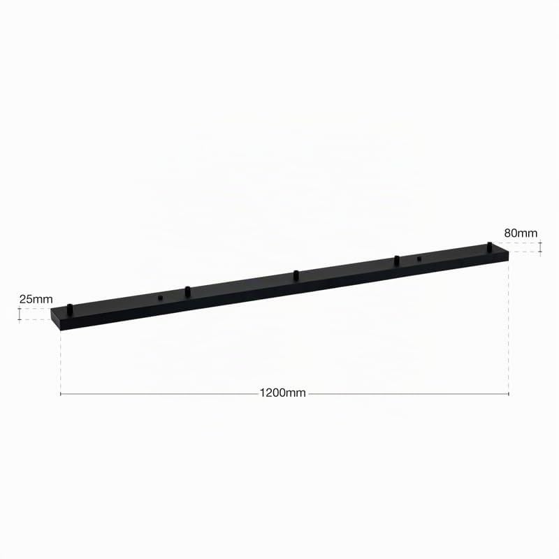 ORION LIGHTSTYLE Baldacchino da soffitto per illuminazione Baldacchino rettangolare lungo, scatola di derivazione con 5 uscite per cavi (120x8x2,5 cm), nero - ideale per tavolo da pranzo