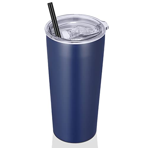 Image of VEGOND 20oz Tumbler Bulk with Lid and Straw 1 Pack, Stainless Steel Vacuum Insulated Tumbler, Double Wall Coffee Cup Travel Mug, Navy Blue