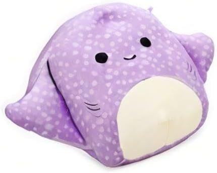 Miniatura 2 de Squishmallow - Escuadrón oficial de Kellytoy coleccionable de la vida marina, animales suaves y blandos peces del océano (morado multicolor, manta