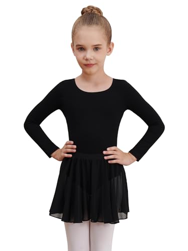 Image of WEGETIT Leotards for Girls Long Sleeve Ballet Dress Toddler Dance Leotard with Skirt Kids Gymnastics Outfits Tutu Dress