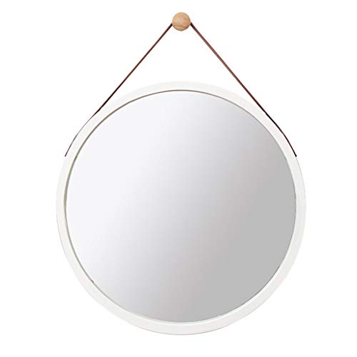 壁掛け鏡 ウォールミラー 吊り下げ 浴室化粧鏡 ベッドルームリビングルーム廊下用ミラーの装飾、ウォールミラー壁掛け、サークルのためのラウンドバスルームミラー|木枠の壁は、マウント 飛散防止 (Color : White, Size : Diameter-4