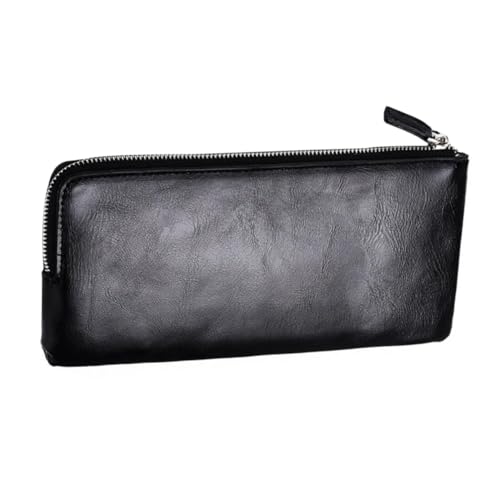 Beaupretty Long Men Wallet Large Capacity Soft Leather Travel Handbag with Zippers Multi Money Storage Pouch for Cards Coins Cash Casual Carry Black